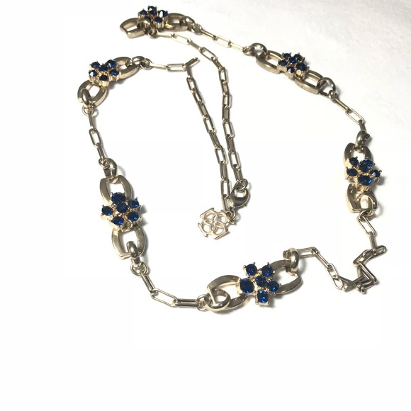 ANN TAYLOR Faux Blue Sapphire Stones Gold-toned Necklace - Picture 2 of 3